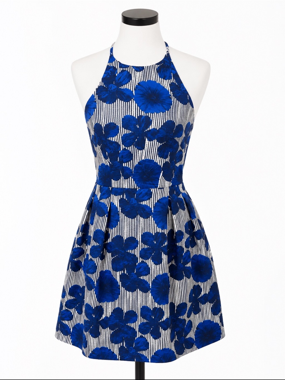 Belle Badgley Mischka Royal Blue Floral Fit Flare Dress 10 NWOT
